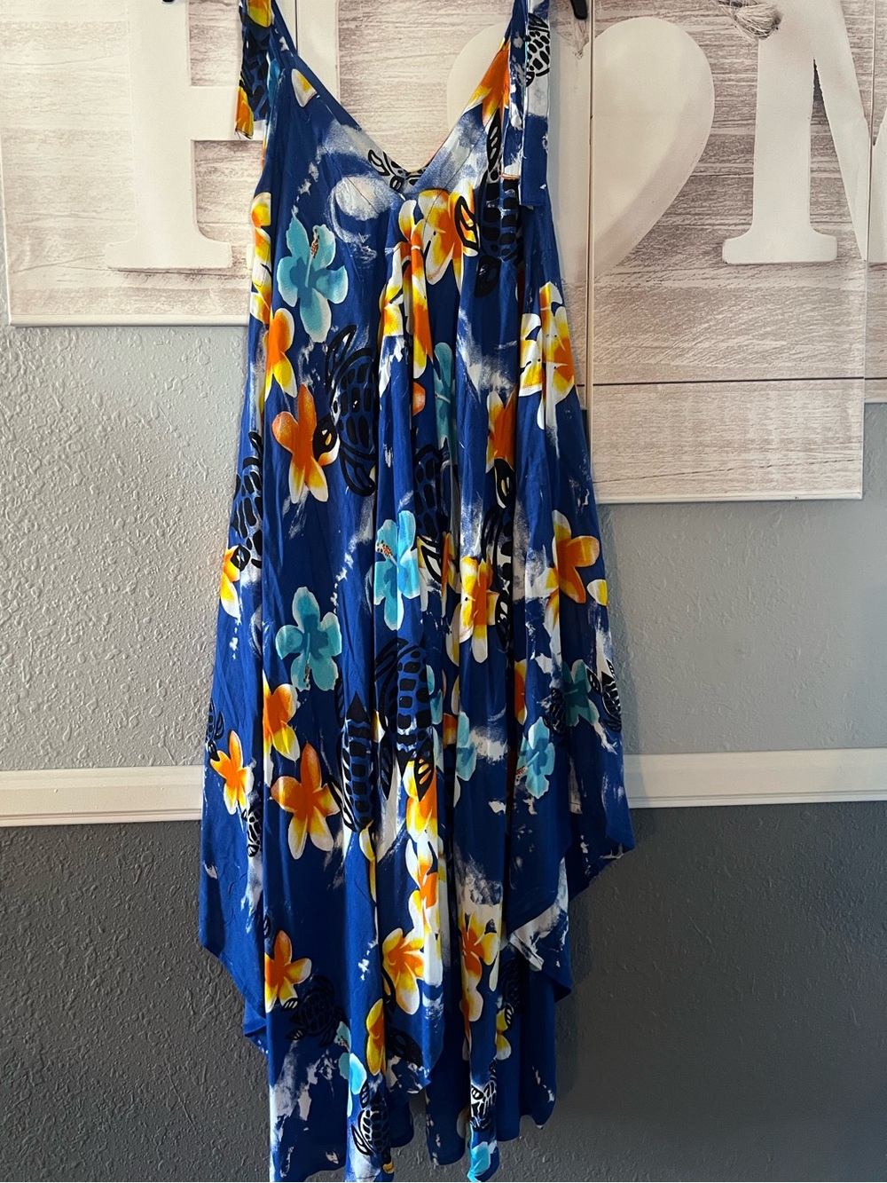 Blue Floral A-Line Maxi Dress with Tropical Print